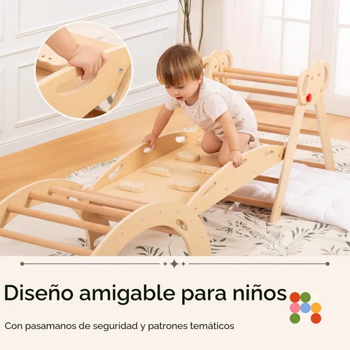 Miniatura 8 de wingyz Pikler - Juego de escalada triangular con cojín, plegable, 8 en 1, gimnasios de la jungla para niños pequeños de 1 a 3, parque infantil Teca