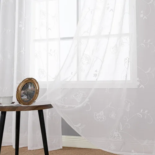 Miniatura 12 de YoungsTex Cortinas Transparentes con Diseño de Hojas de 63 Pulgadas de Largo para Ventana de Sala de Estar, Cortinas de Encaje Blanco Ligeras