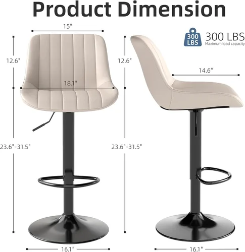 Miniatura 2 de Youhauchair - Juego de 1 taburete de bar, taburetes giratorios de altura de mostrador con respaldo, sillas de bar ajustables de piel sintética