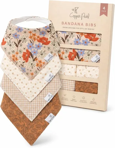 Miniatura 8 de Copper Pearl Baberos tipo bandana para bebé, paquete de 4 baberos de algodón suave para babear y dentición, absorbentes, ajuste ajustable, muchos
