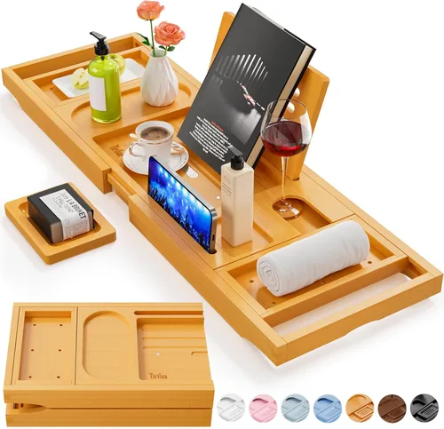 Miniatura 13 de Lux - Bandeja expandible para bañera con 3 bombas de baño, cuidado personal y relajación, regalos de cumpleaños para mujeres y hombres, idea