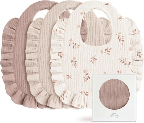 Miniatura 12 de Konssy Baberos de Muselina para Bebé para Niñas – Baberos Suaves de 100% Algodón para Babear, Ribete de Volantes para Recién Nacidos y Niños Rosa
