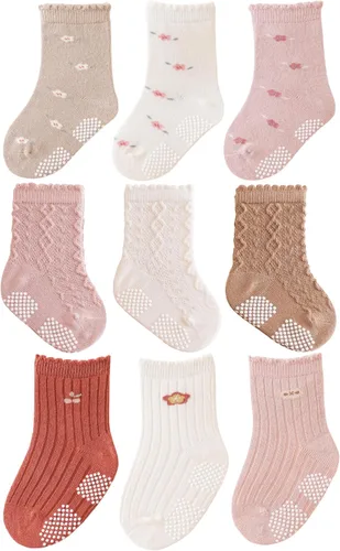 Miniatura 8 de J Poqobog - Calcetines de tripa para bebés, calcetines de algodón peinado con agarre para niños pequeños, sin deslizamiento/antideslizamiento