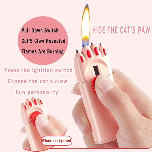 Miniatura 8 de Encendedor a prueba de viento, diseño genial de pata de gato, rellenable, ajustable, encendedor de butano, regalo para hombres (sin gas)