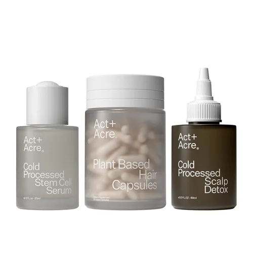 ACT+ ACRE Suero de células madre procesadas en frío, cápsulas para el cabello y el cuero cabelludo y aceite de desintoxicación, promueve el cabello