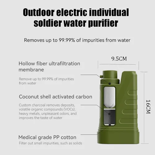 Miniatura 3 de Filtro de agua eléctrico portátil, purificador de agua portátil, purificador de agua de supervivencia, filtro de agua de supervivencia, eliminación