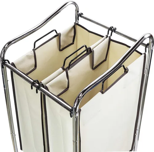 Miniatura 3 de Simple Houseware Carro Clasificador de Ropa Sucia Rodante de Servicio Pesado de 2 Bolsas, Cromado – Bolsas Extraíbles de 2 Secciones y Ruedas