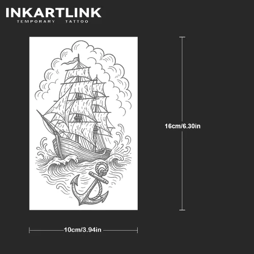 Miniatura 3 de INKARTLINK Tattoo Tech, 2 hojas de tatuaje semipermanente mediano, tatuajes temporales de diseño artístico para adultos, dura 1-2 semanas, Barco