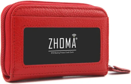 Miniatura 3 de Zhoma Tarjetero RFID de bolsillo con ventana para ID piel genuina S Rojo