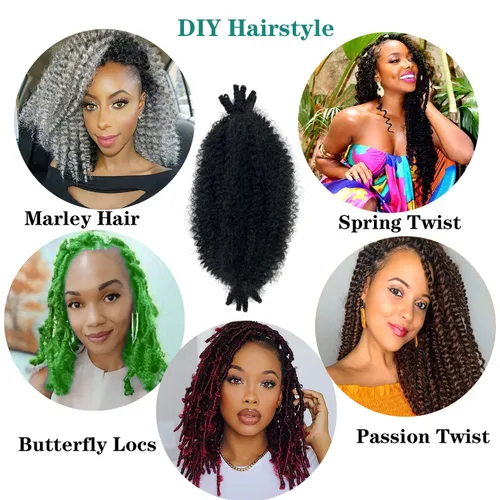 Miniatura 2 de Extensiones de pelo rizado afro elástico de 10 pulgadas para rastas suaves, 8 paquetes de pelo trenzado cubano pre-separado para mujeres y niños