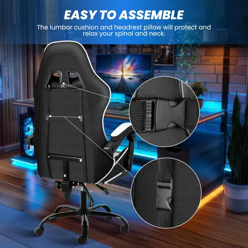 Miniatura 8 de YSSOA Silla para videojuegos, silla de computadora con reposapiés, altura ajustable y función de inclinación de 90° a 135°, silla reclinable
