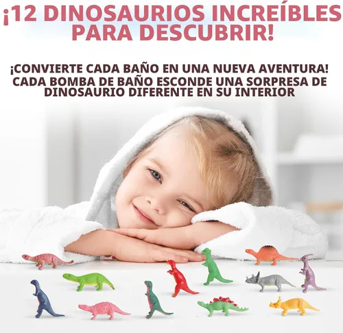 Miniatura 6 de Bombas de baño 100% naturales para niños con juguetes sorpresa en el interior con difusores de dinosaurios seguros para niños - Paquete de 12 bombas