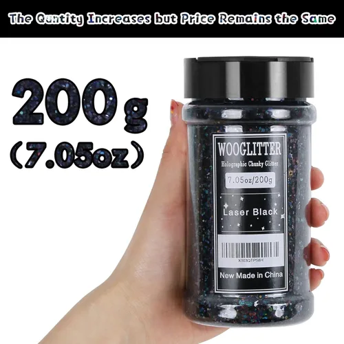 Miniatura 3 de Purpurina gruesa holográfica negra, 7.05 onzas (7.05 oz), purpurina para manualidades de resina, manualidades, vasos, slime, cosméticos y decoración