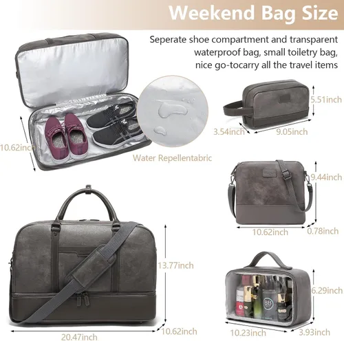 Miniatura 3 de Wogarl Bolsa de fin de semana para mujeres y hombres, bolsa grande de viaje, Gris, Moda
