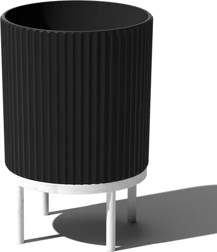 Miniatura 70 de Veradek Demi Series - Maceta redonda con soporte para porche o patio, compuesto de piedra de plástico duradero y soporte de madera, decoración