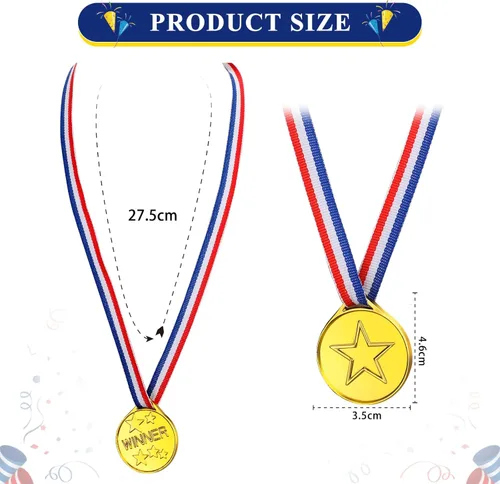 Miniatura 2 de Sotiff Medallas ganadoras de plástico para niños, medallas de oro para fiestas, juegos, deportes, disfraces y más, 1.4 x 1.7 pulgadas