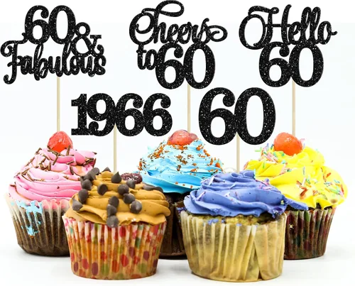 Miniatura 48 de Gyufise Paquete de 24 adornos negros para cupcakes de 10.º cumpleaños con purpurina negra 10 Ten Hello 10 Dights dobles desde 2015 para decoraciones