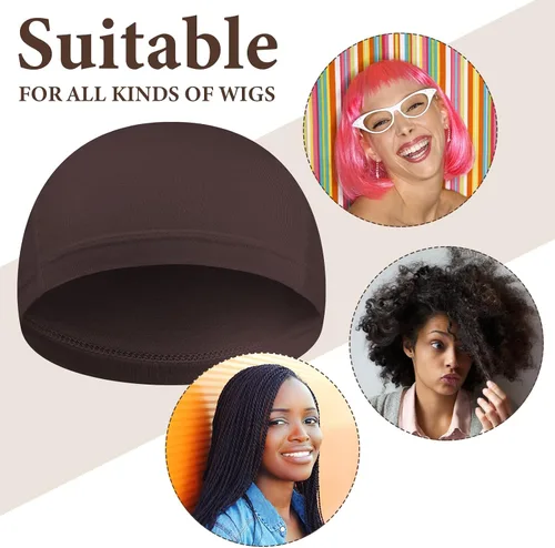 Miniatura 4 de Janmercy 4 Pcs Bamboo Wig Caps for Women Fiber Wig Liner Bald Caps Elastic Breathable Sleep Cap for Hair Loss Chemotherapy Marrón oscuro