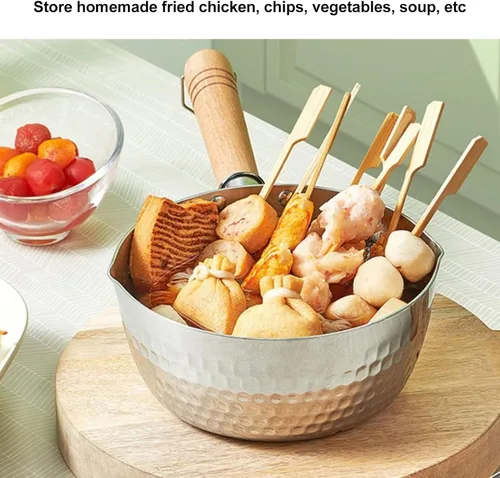 Miniatura 3 de Cacerola japonesa tradicional japonesa antiadherente de 7.9 in de diámetro con tapa, mango de madera, olla de sopa de leche de acero inoxidable