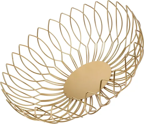 Zerodeko Cesta de almacenamiento, cesta de almacenamiento de alambre de metal para frutas doradas, marco de metal decorativo, cuenco de frutas,