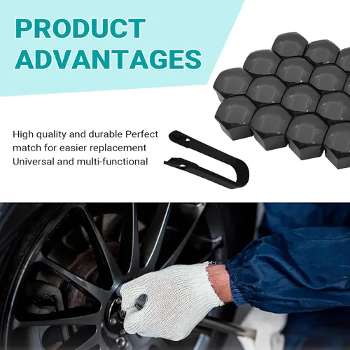 Miniatura 4 de 20 fundas para tuercas de rueda de automóvil, cubierta decorativa de pernos de rueda de 0.67 pulgadas con herramienta de extracción, tapas