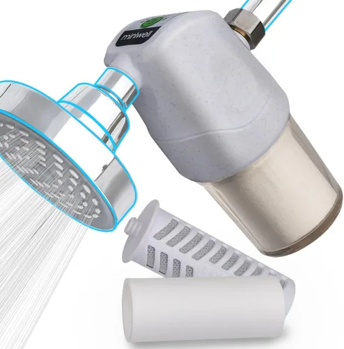 Miniwell Sistema de filtro de ducha: purifica el agua, reduce el agua dura y el cloro, suaviza la piel y el cabello | Filtro de baño para