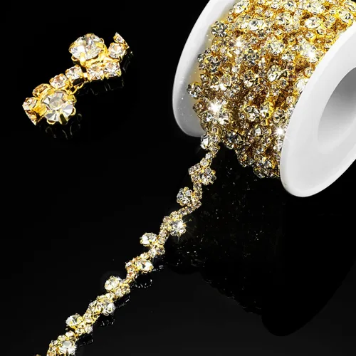 Miniatura 10 de Kigeli Bling Adorno de Diamantes de Imitación con Cadena de Cristal, Adorno de Diamantes de Imitación para Costura, Adornos para Vestidos DIY, Ropa