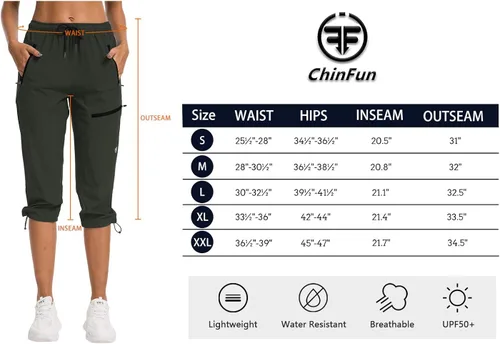 Miniatura 6 de ChinFun Pantalones capri de senderismo para mujer, de secado rápido, resistentes al agua, UPF 50+