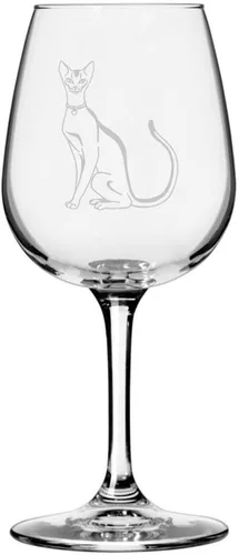 Miniatura 88 de Copa de vino de 12.75 onzas con temática de gato abisinio grabada para todo uso