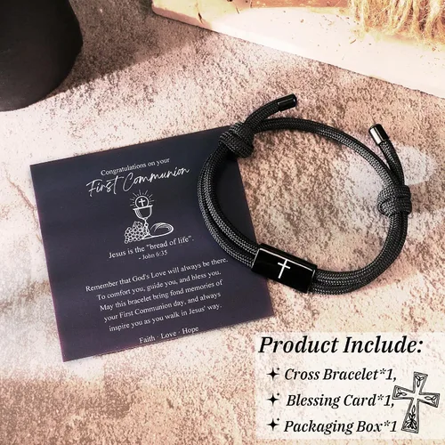 Miniatura 5 de PEALICIOUS Regalos de primera comunión para niñas y niños, bonita pulsera de cruz como regalos de la primera comunión, joyería religiosa sagrada