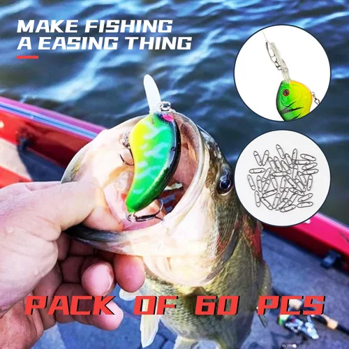 Miniatura 7 de MAFIMOEA - Paquete de 60 clips de pesca de alta resistencia, conectores inoxidables, clip de cambio rápido, aparejos de pesca para agua dulce
