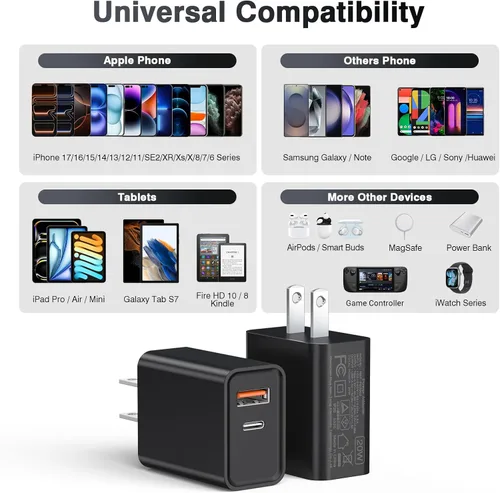 Miniatura 3 de Cargador de pared USB C de 20 W para iPhone 17/16/15/14/13/13 Mini/13 Pro Max/12/12 Pro/12 Pro Max Cube, paquete de 2 unidades de doble puerto