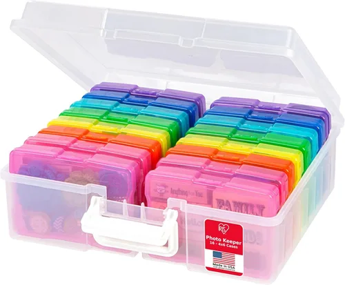 Miniatura 16 de IRIS USA 4 x 6 pulgadas, fabricado en Estados Unidos, paquete de 2 organizadores de fotos y caja de almacenamiento de imágenes con asa, 12 fundas