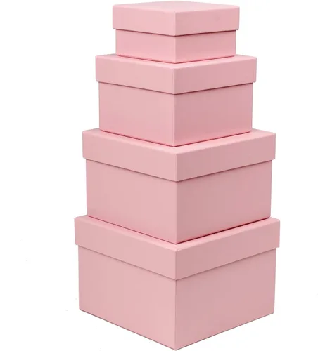 Briful Cajas de regalo cuadradas con tapas, juego de 4 cajas de regalo rosadas, cajas de regalo de varios tamaños, cajas de regalo para regalos de