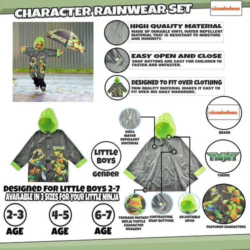 Miniatura 3 de Nickelodeon TMNT - Juego de ropa de lluvia para niños pequeños de 2 a 3 años
