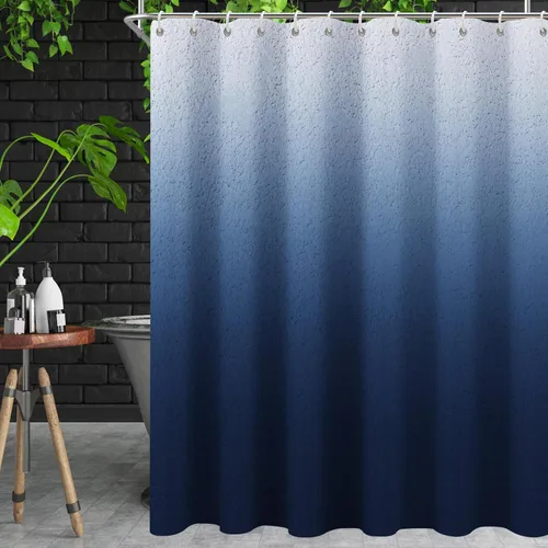 Juego de cortinas de ducha de color azul degradado azul y blanco, juego de cortinas de ducha de tela impermeable, estilo rústico y moderno, juego de