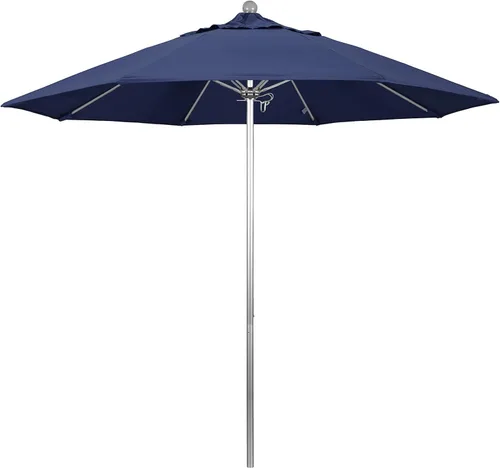 Miniatura 21 de California Umbrella Paraguas redondo de aluminio/fibra de vidrio de 9', empuje abierto, poste de plata, tela azul real de olefina