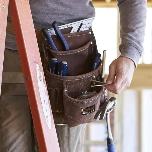Miniatura 7 de Bolsa de herramientas de cuero Supreme Leather para construcción, bolsa de herramientas de carpintero, bolsa para electricista 10 bolsillos, 2
