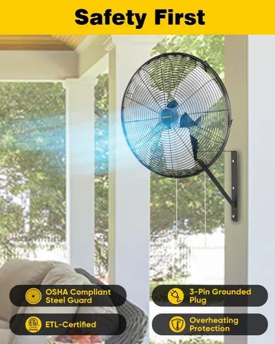 Miniatura 5 de VENTISOL Ventilador oscilante de montaje en pared de 20 pulgadas, ventiladores industriales de alta velocidad de 5500 CFM con 3 velocidades