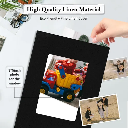 Miniatura 5 de Álbum de fotos pequeño 4x6, álbum de fotos con cubierta de lino deslizable, minilibro de fotos con capacidad para 100 fotos de 4x6 con 50 hojas
