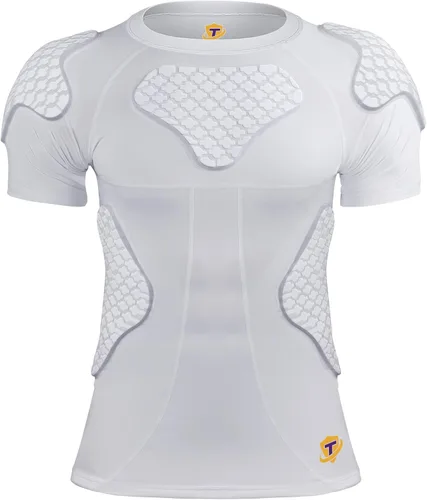 TUOY - Camiseta acolchada de compresión para hombres, protector de pecho y costillas para fútbol, paintball, béisbol Blanco