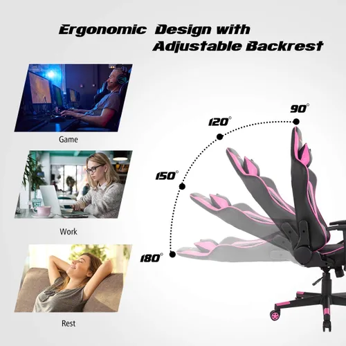 Miniatura 4 de Goplus Silla de juegos de masaje, respaldo reclinable, pasamanos y ajuste de altura del asiento, silla de oficina para computadora de carreras
