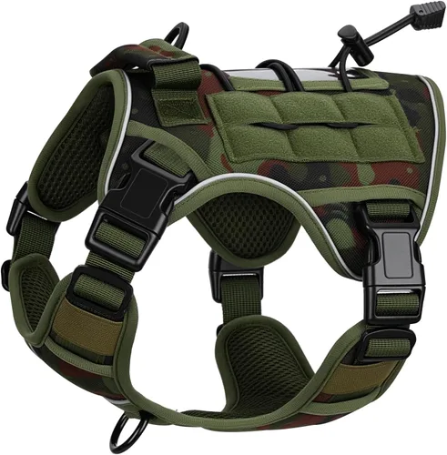 Miniatura 23 de Arnés táctico para perros grandes, chaleco reflectante ajustable sin tirones con sistema Molle, control de grado militar K9 para entrenamiento