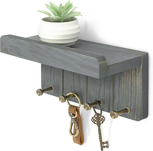 Miniatura 8 de Rebee Vision Soporte de Pared para Llaves Estilo Granja - Organizador de Correo Decorativo con 7 Ganchos para Llaves y Estante de Pared - Decoración