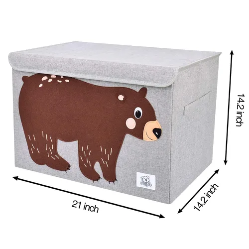 Miniatura 3 de Cesta plegable grande para juguetes de niños con tapa abatible, organizador de almacenamiento de juguetes de animales de tela plegable/caja/maleta
