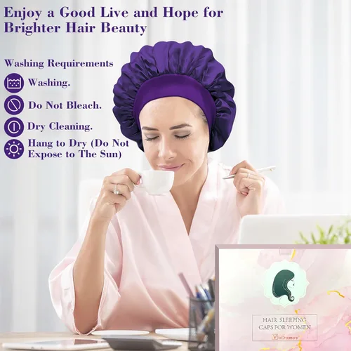 Miniatura 7 de ViviDreamore Gorro de satén de seda para dormir, gorro de seda para dormir, gorro de seda para mujer, gorro de pelo rizado natural para hombres