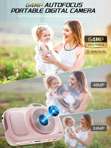 Miniatura 2 de NBD Cámaras digitales de 64 MP para fotografía, cámara de punto y disparo 4K, cámaras de viaje compactas con zoom 16X, cámara