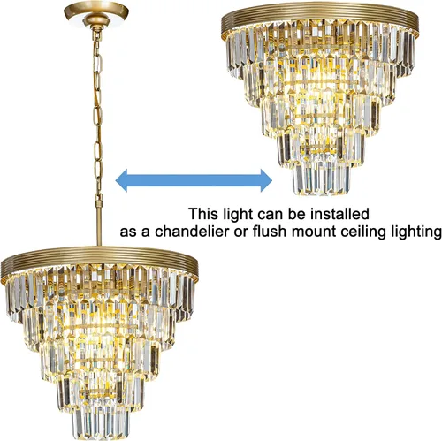 Miniatura 7 de ALOADECOR Candelabro de cristal de 5 niveles con forma de cono glamoroso de 4 luces, de 16 pulgadas, color dorado suave, ajustable, contemporáneo