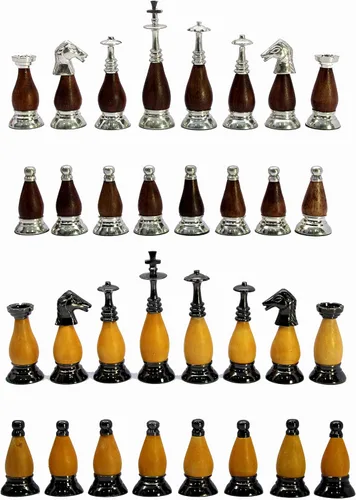 Miniatura 2 de StonKraft Piezas de ajedrez de madera de latón, peones, figura de ajedrez, figuras de ajedrez, monedas (3.5 pulgadas, rey)