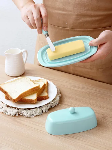 Miniatura 3 de Mantequillera de cerámica con tapa para encimera y refrigerador, soporte de mantequilla de 8 pulgadas con asa de perilla de cubierta de porcelana